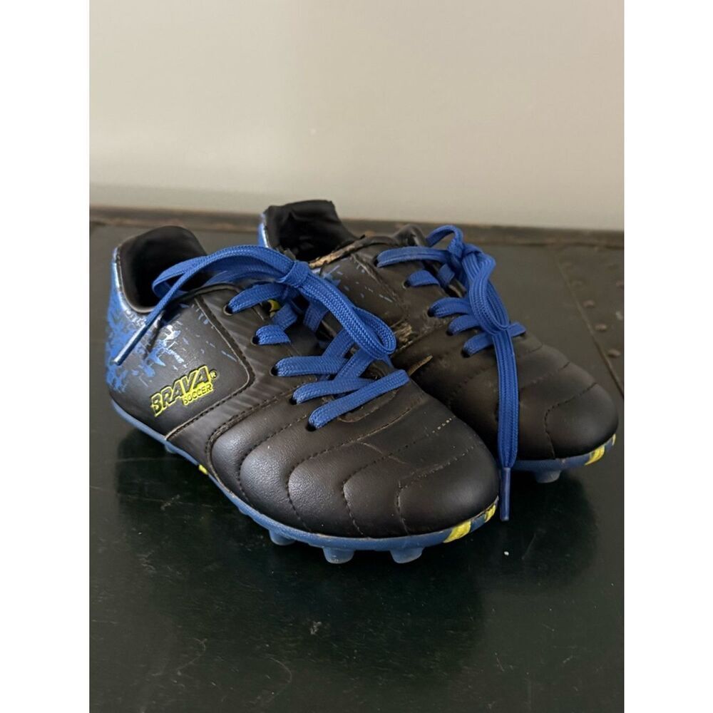 Brava Soccer Futbol Cleats Youth Boys Size 10D Blue Black Yellow Lace Up